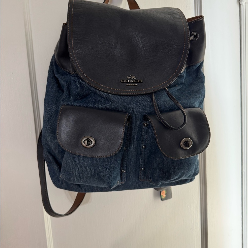LIKE NEW RARE Women's Coach Billie Blue Leather and Denim Backpack